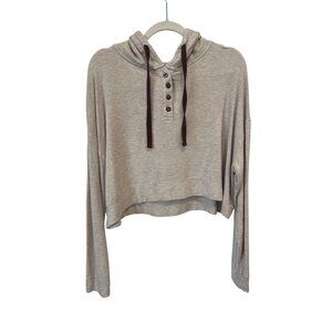 Mono B Cropped Hoodie Size Large Long Sleeve Pullover Beige Rayon Blend Comfort